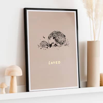 Little Hedgehog Art Print with gold foil detail