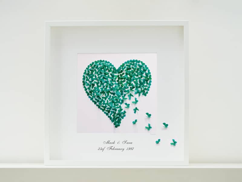 A beautiful artwork that I hand-make for you to order created from jade coloured butterflies that I designed and then cut by hand