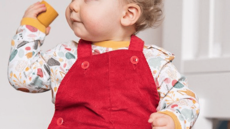 Red organic cotton corduroy dungarees