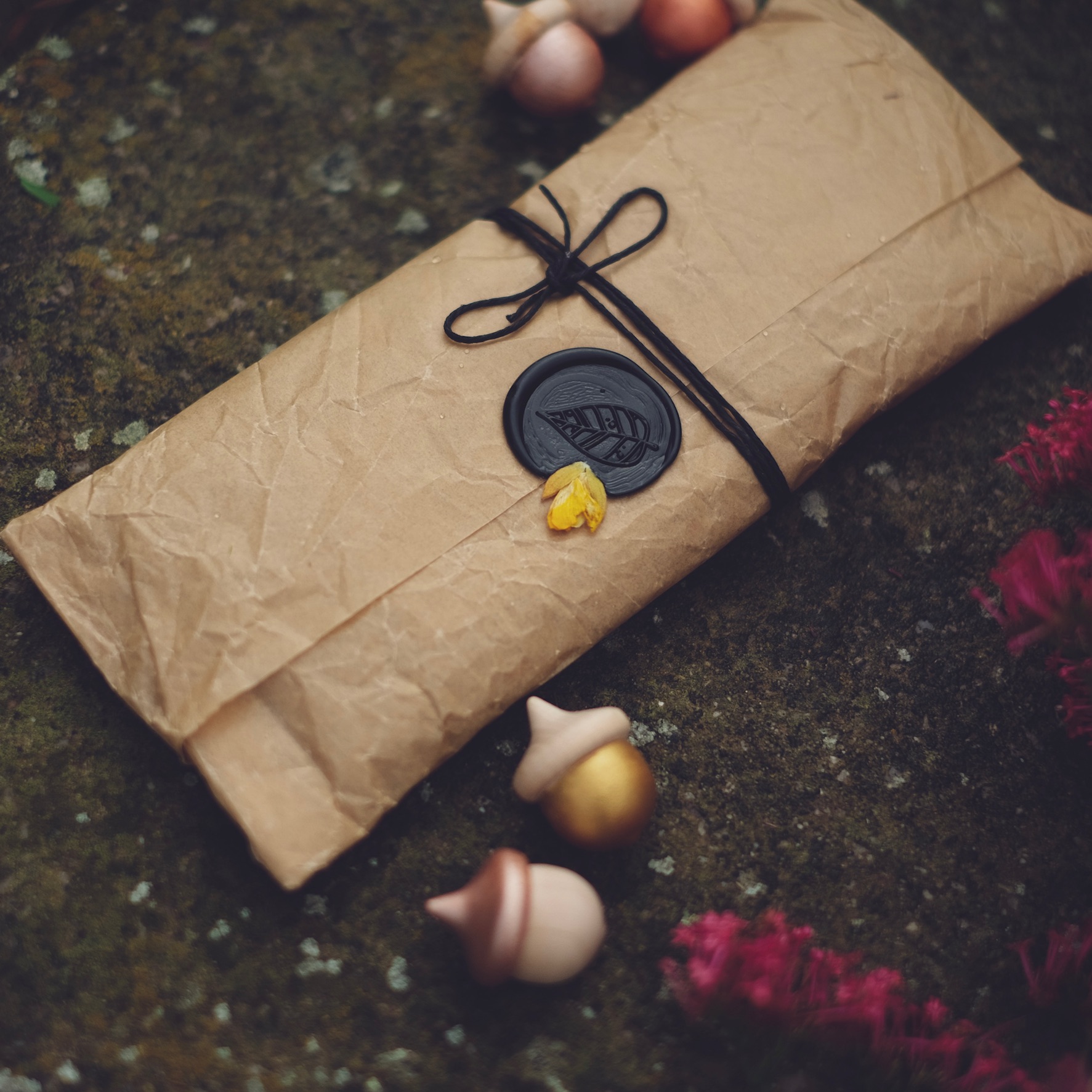 Our packaging is 100% recyclable, finished off with a wax seal which has a piece of hand picked gorse blossom in it