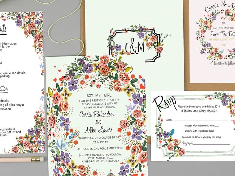 Modern floral wedding Invites