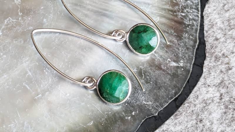 Emerald Sterling Silver Hook Earrings