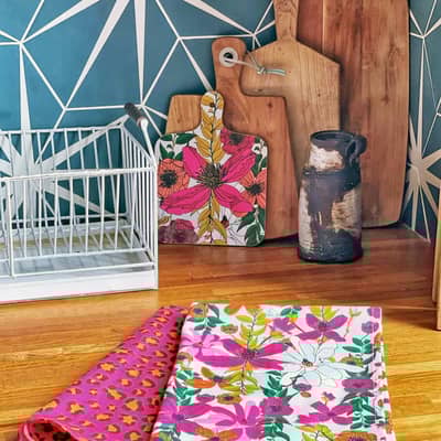 vivid-garden-blooms-tea-towel-chopping-board-handmade-uk