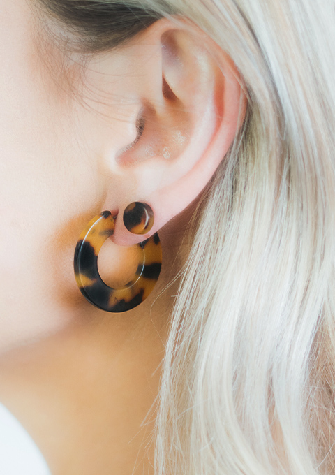 Dark Tortoise Shell Small Huggie Hoop and Stud Earrings Multipack