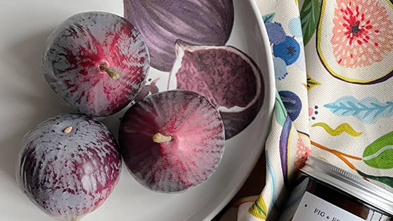 Fruit ceramics, candles and tea-towels