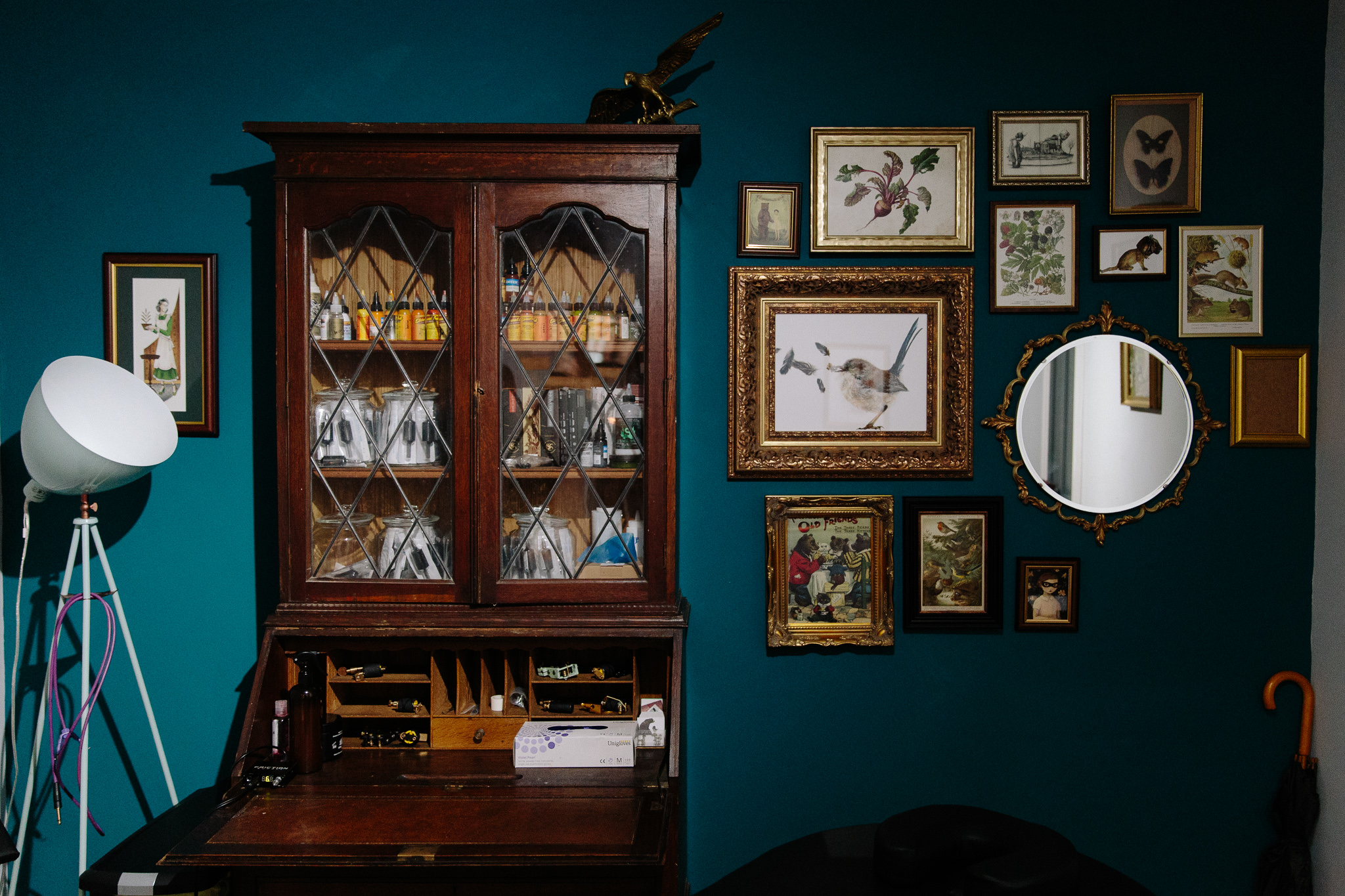 Becci Maryannes studio, where she tattoos and paints her pieces.