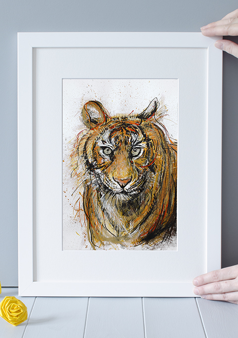 Wide Eyed Owl GrTiger Wildlife Art Print By Yellow Rose Design