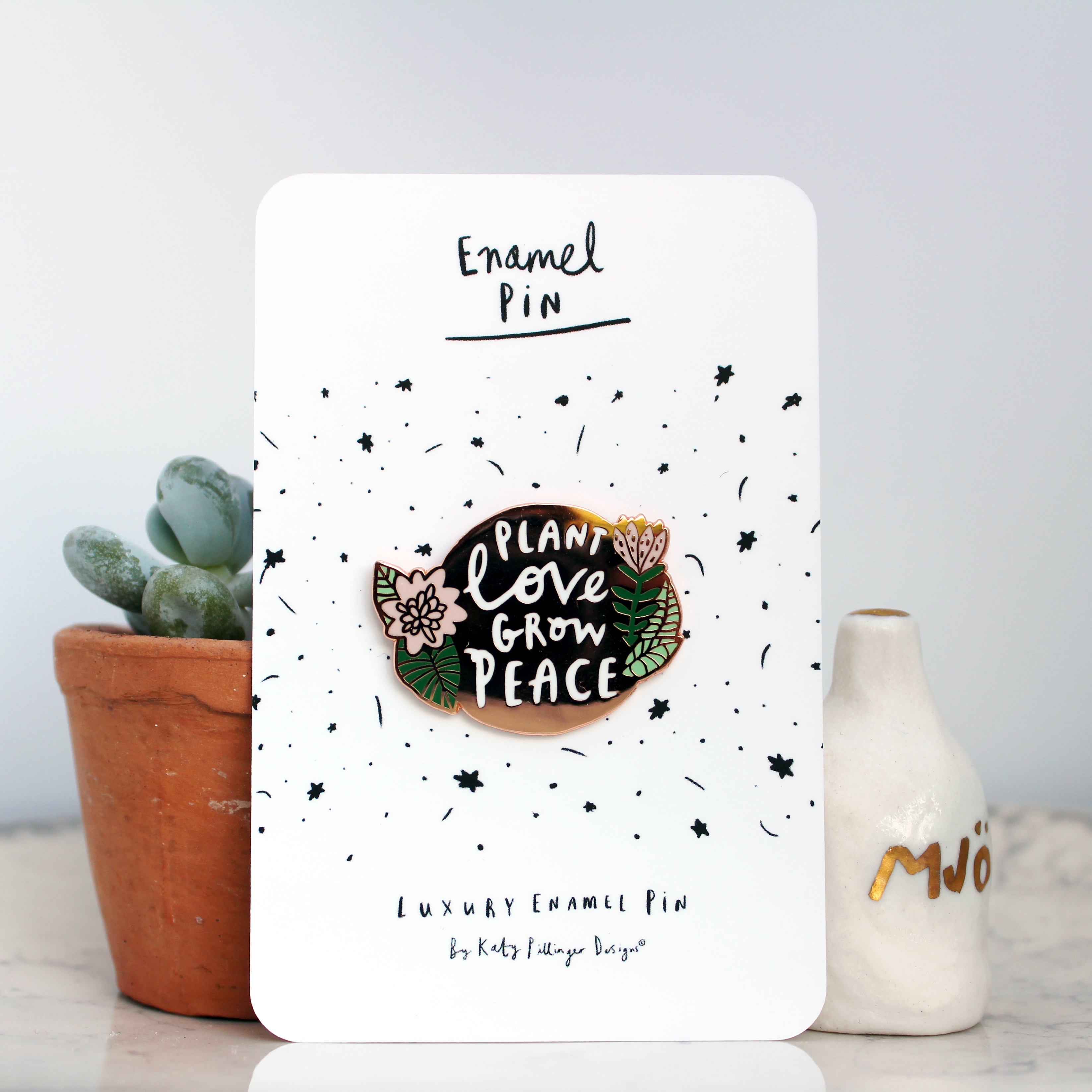 Rose gold enamel plant pin