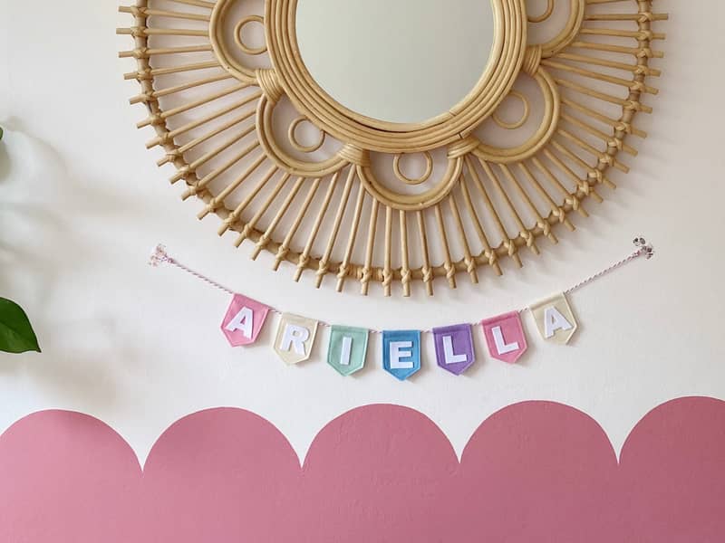 Felt personalised bunting name garland Forged in Fables pastel room