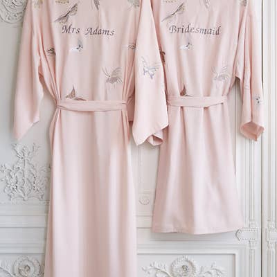 Personalised Bridal Butterfly Long Dressing Gown