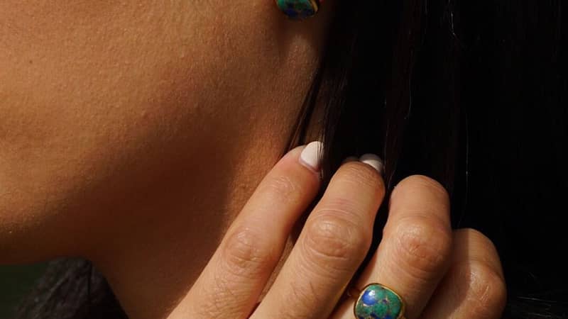 Azurite Gemstone Earrings & Ring