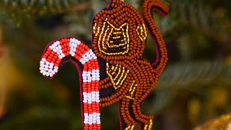 Hand beaded monkey Christmas Decoration