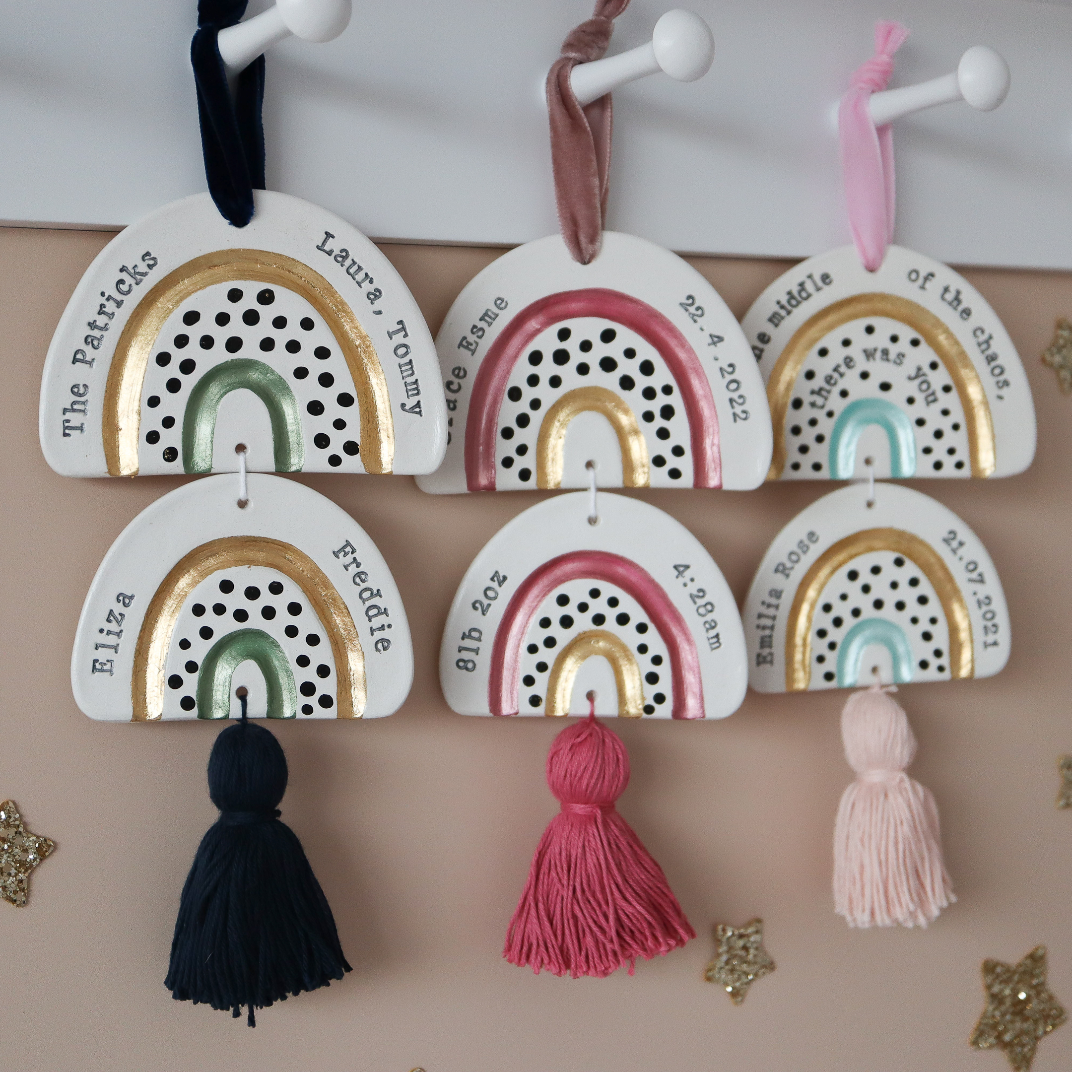 Three double personalised wall hangings