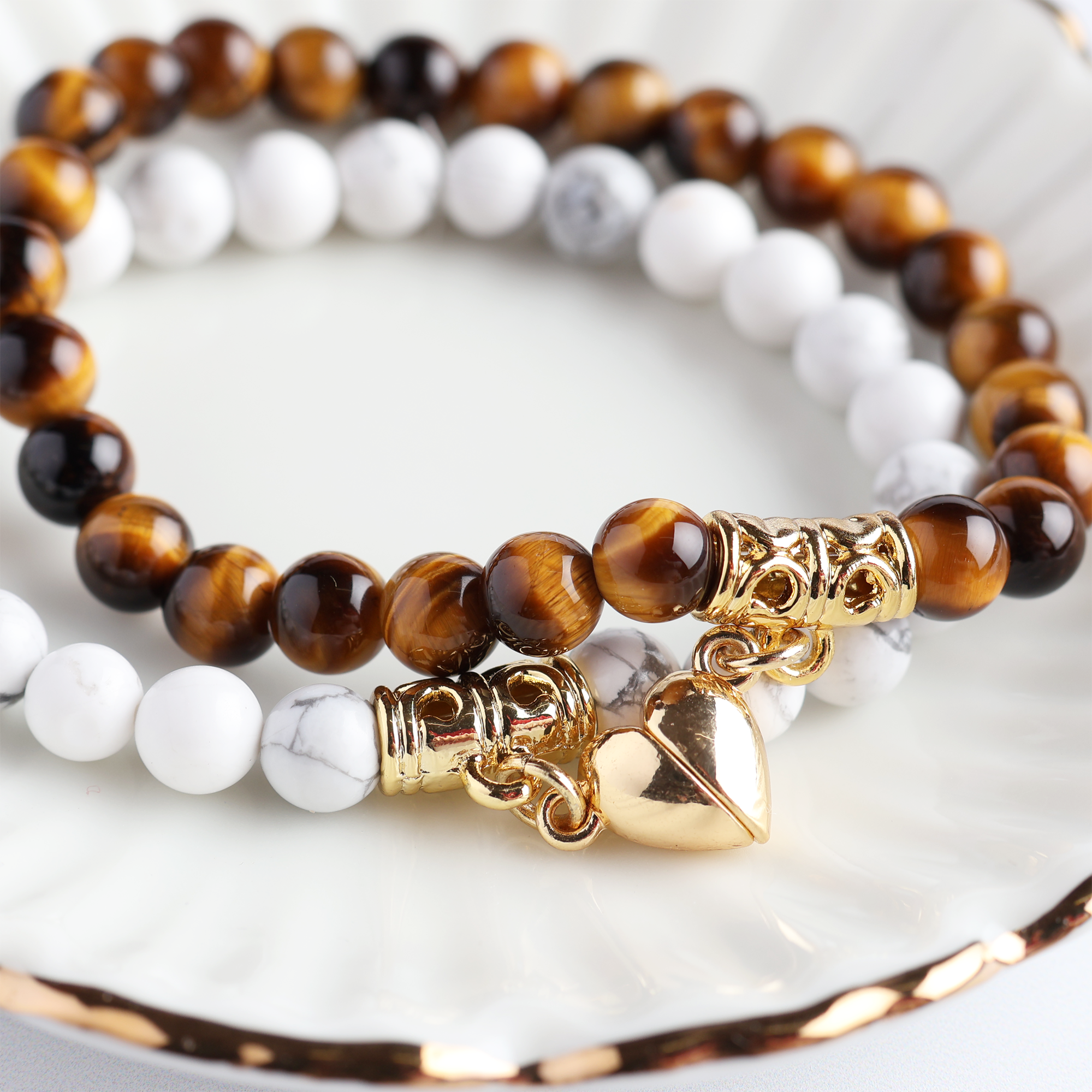 couples magnetic heart charm beaded bracelet