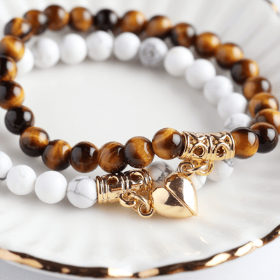 couples magnetic heart charm beaded bracelet