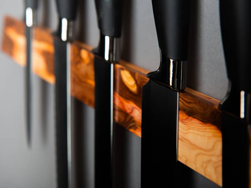 A magnetic knife rack in English Yew.