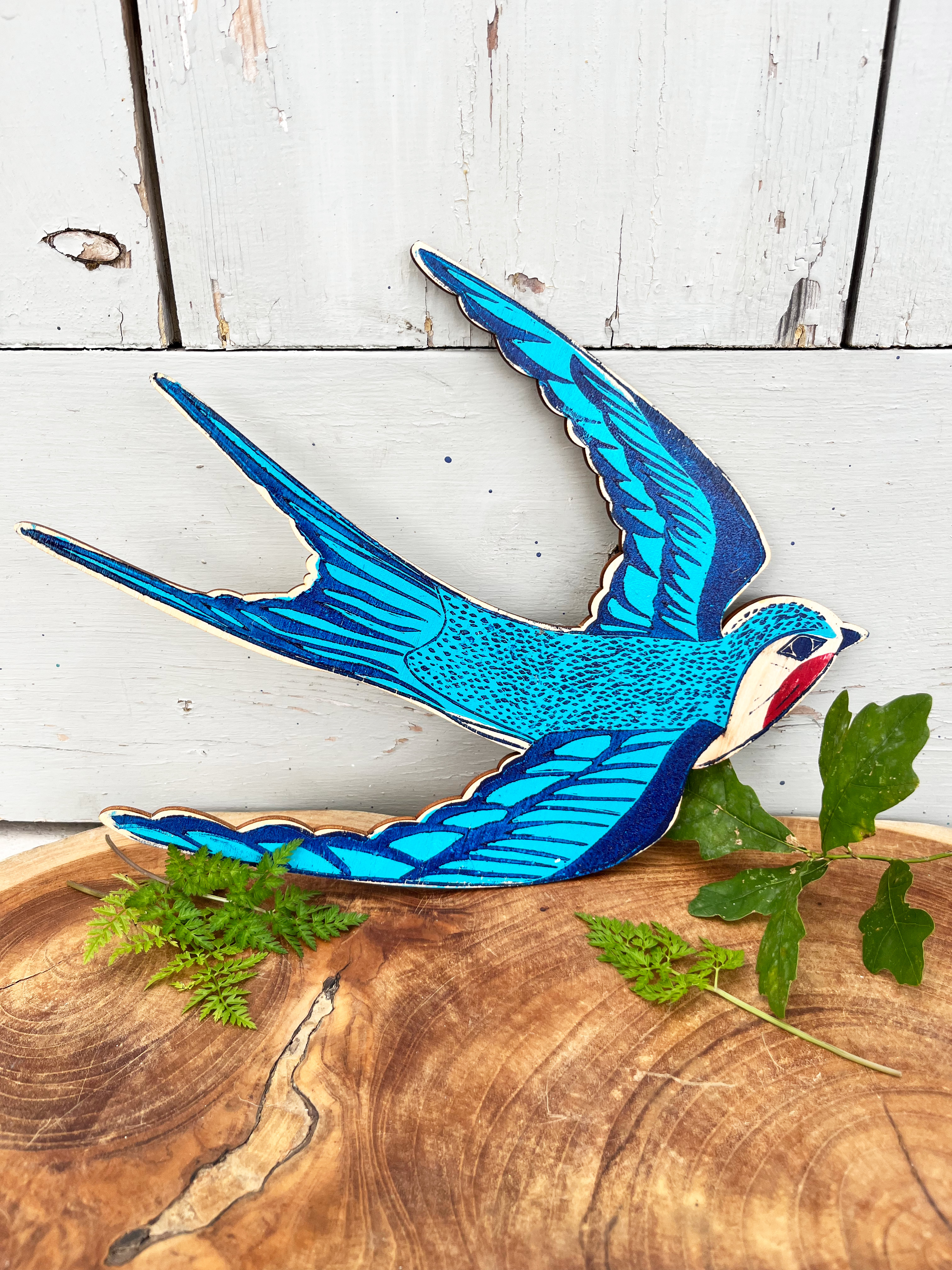 Hand printed swallow wall plaque