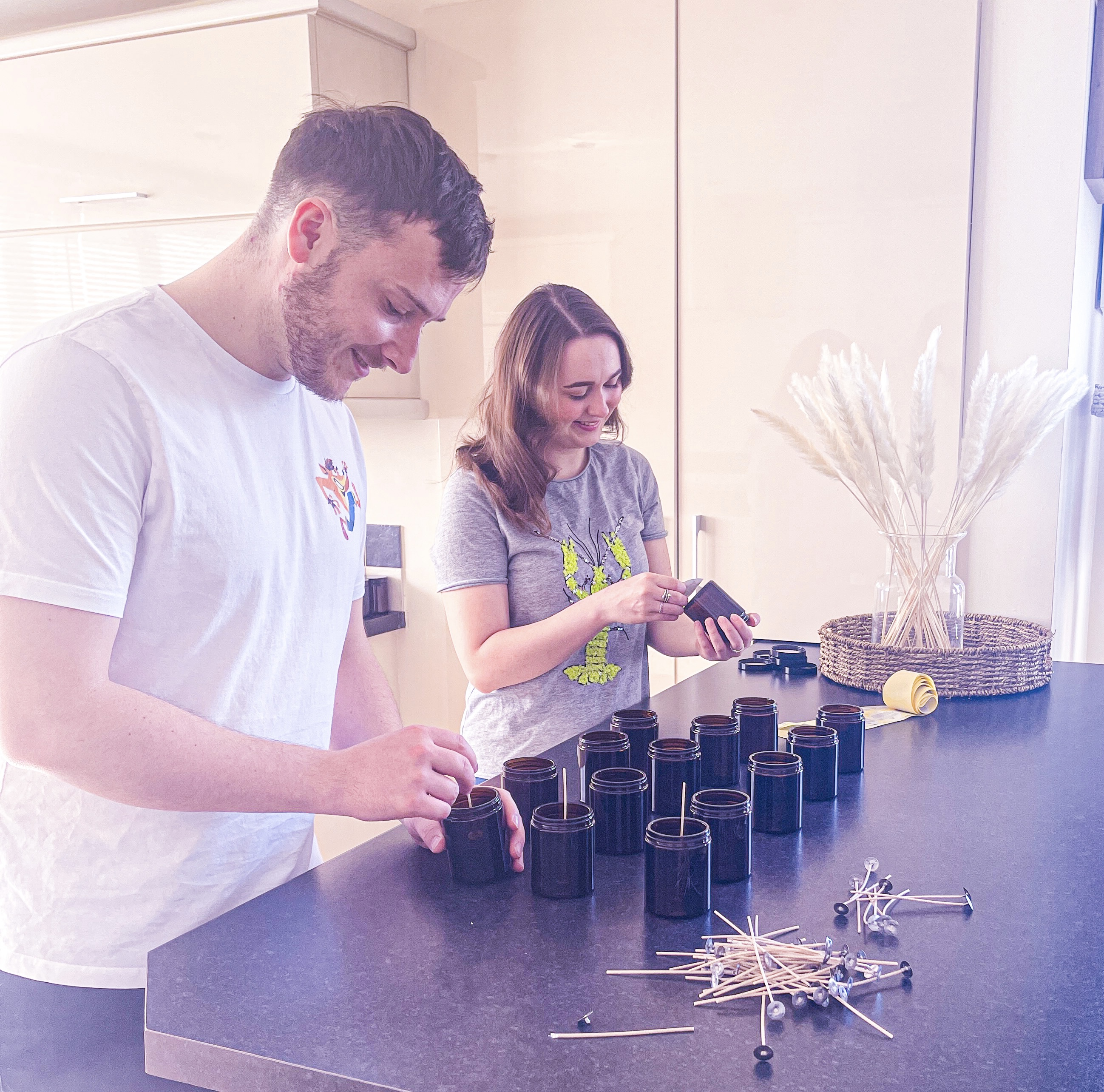 Hand-pouring all of our candles.