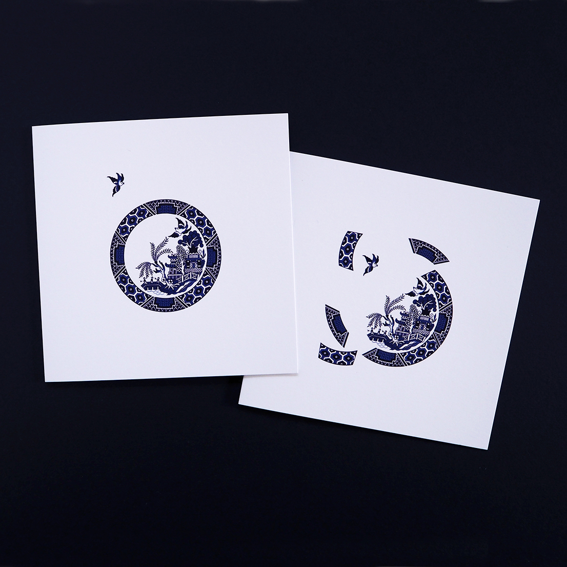 Blue Willow Deconstructed greetings cards by TIME AND TOAST