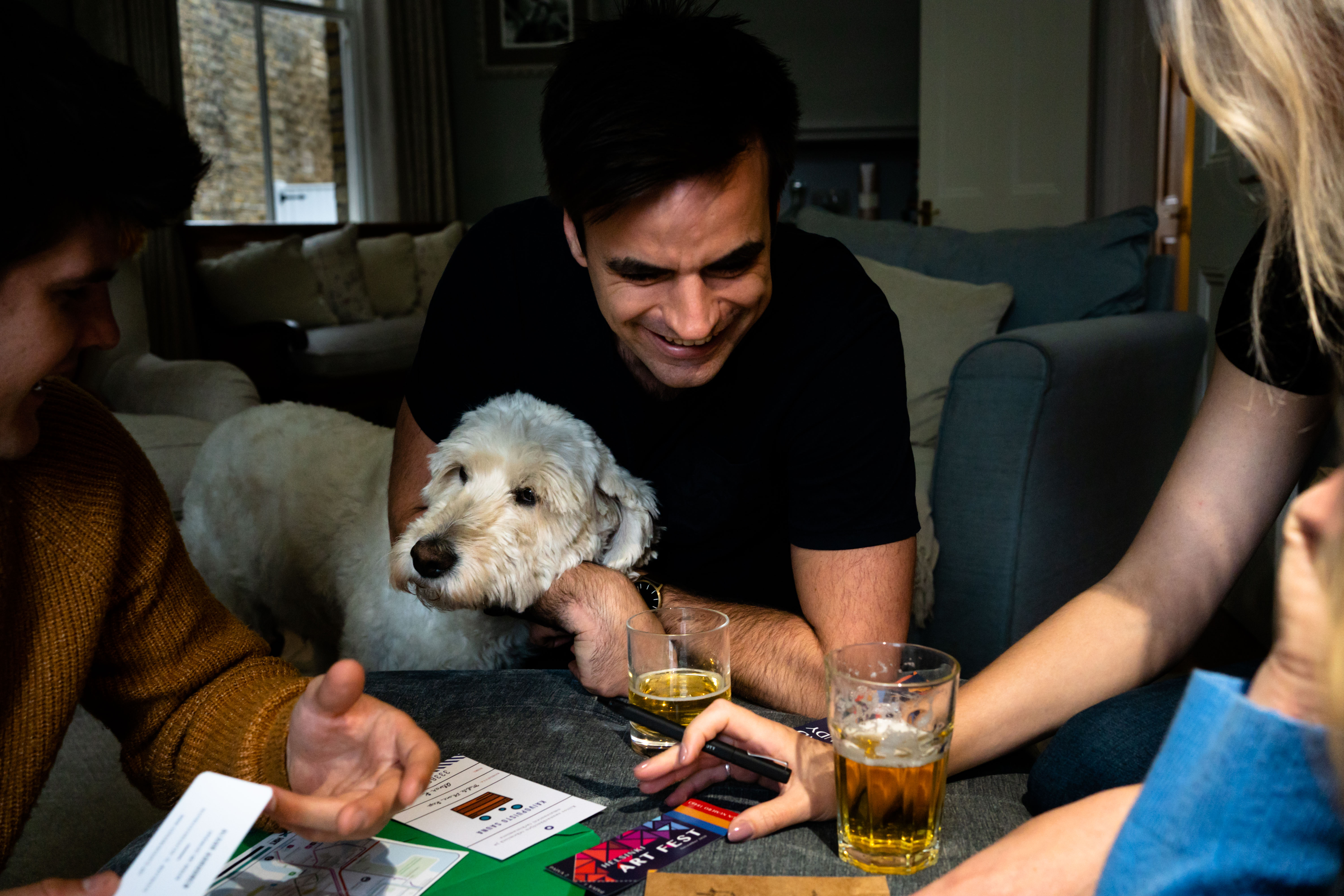Boy and Dog playing puzzle