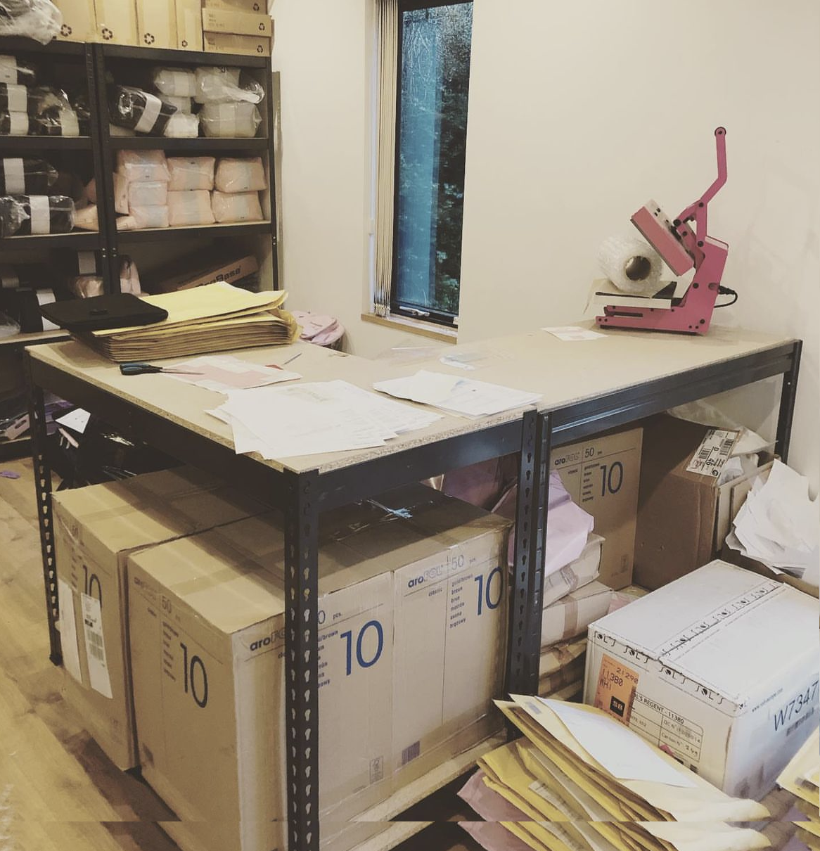 A photo of our work desk in our small studio