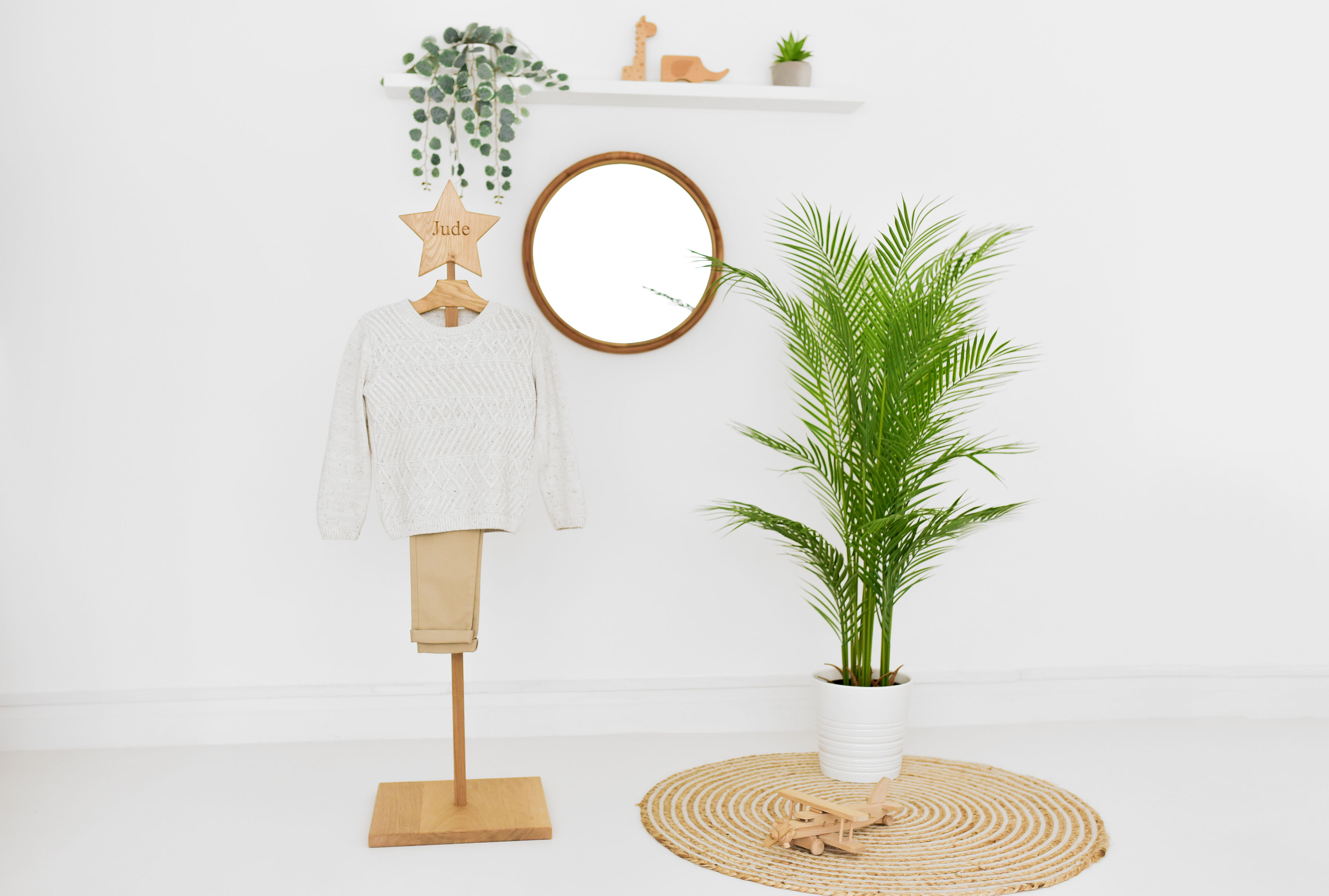 Oak Junior clothing hanger, Valet stand, handmade by our family ran business