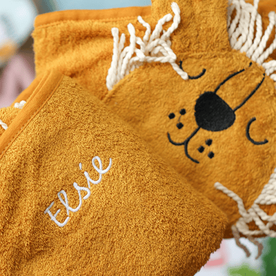 Embroidered baby name lion towel