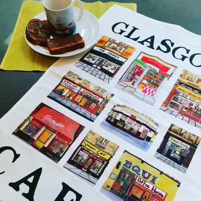 glasgow cafes tea towel