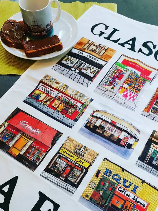 glasgow cafes tea towel