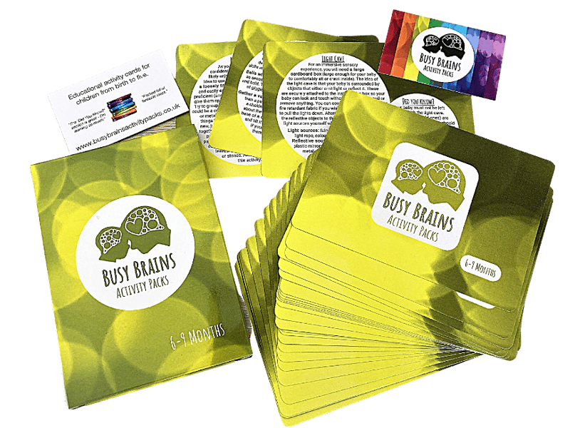 A 6-9 months pack removed from box and fanned out on table