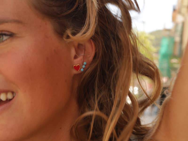 Gold Turquoise Trio studs & Heart Enamel Stud earrings