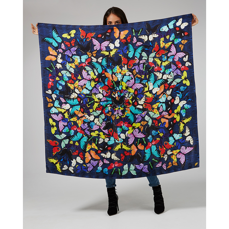 Lepidoptera Print Iris Oversized Silk Scarf