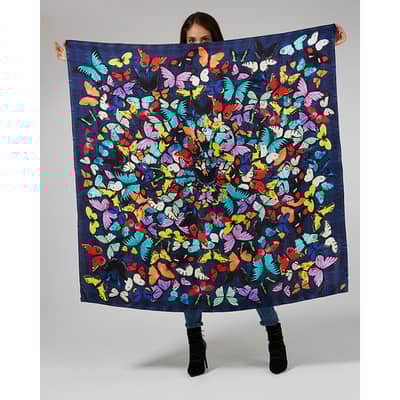 Lepidoptera Print Iris Oversized Silk Scarf