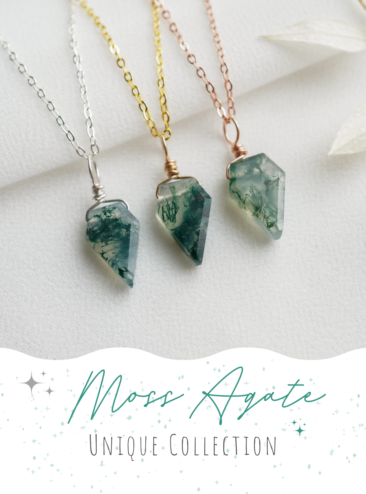 Moss agate arrow necklace