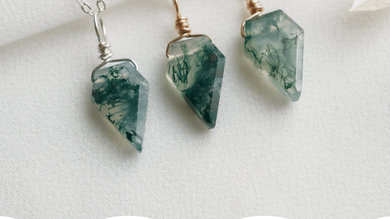 Moss agate arrow necklace
