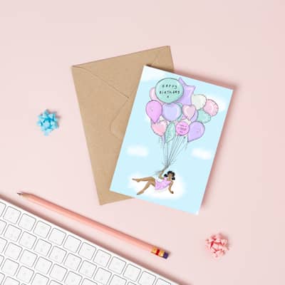 Floating balloon girl card