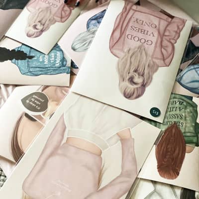 A variety of prints from the good vibe collection all ready for postage