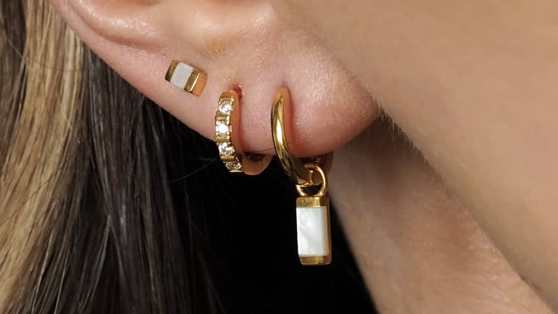 Gold huggies, hoops and stud earrings