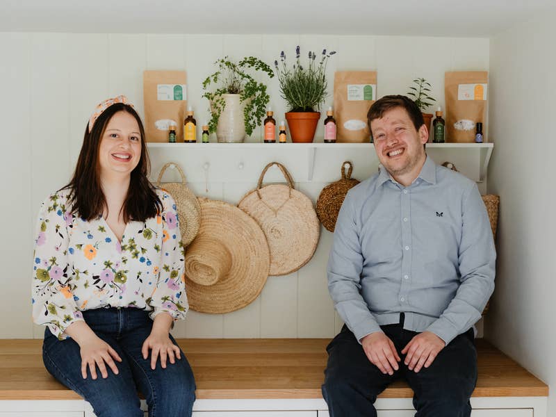 Veronika the founder of Clarity Blend hand blending a body oil