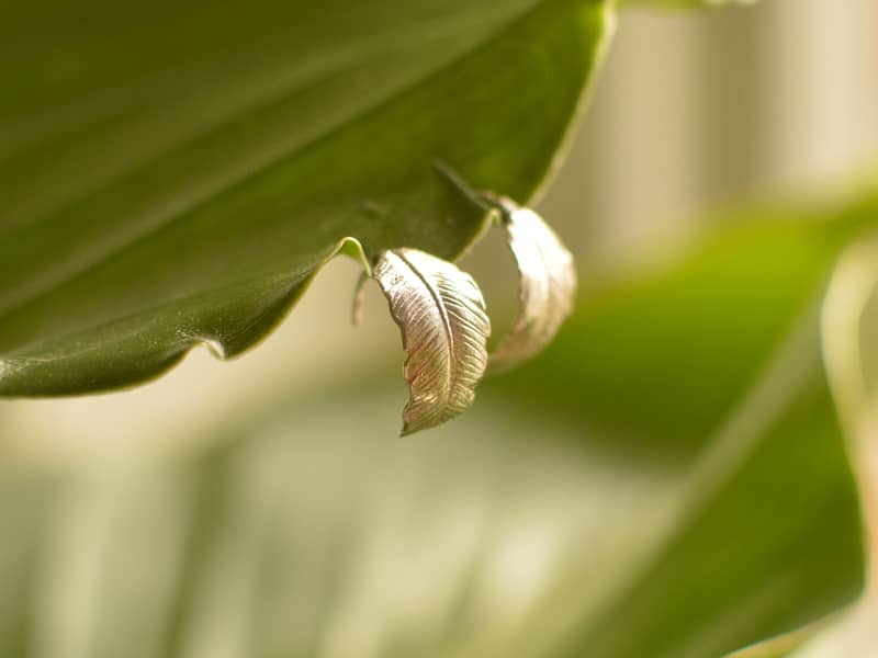 silver banana leaf earrings