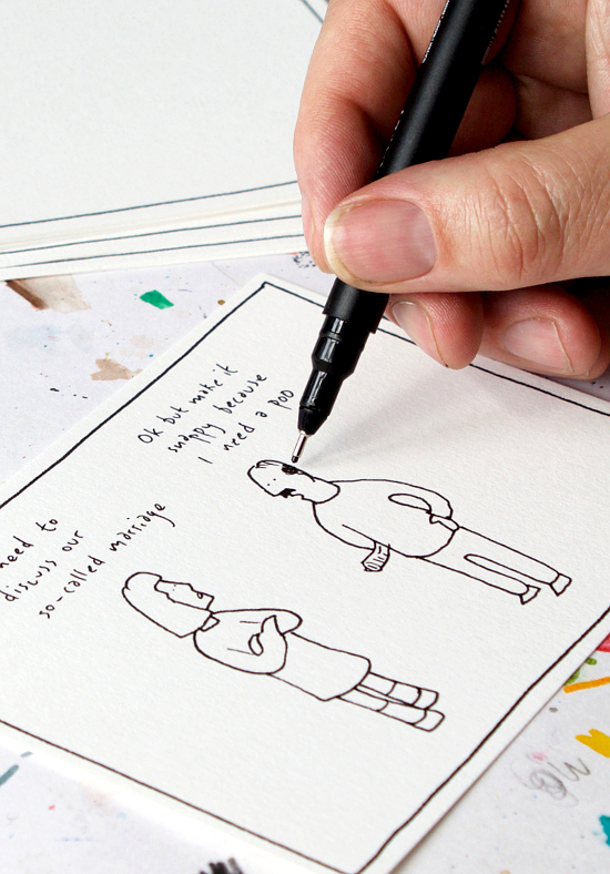 Moose Allain drawing Marriage Cartoon