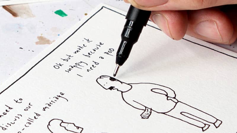 Moose Allain drawing Marriage Cartoon