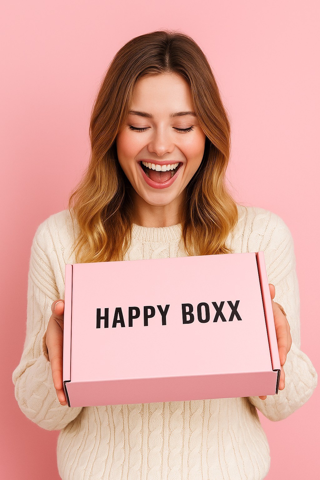 Image of a happy person receiving a Happy Boxx