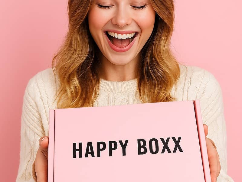 Image of a happy person receiving a Happy Boxx