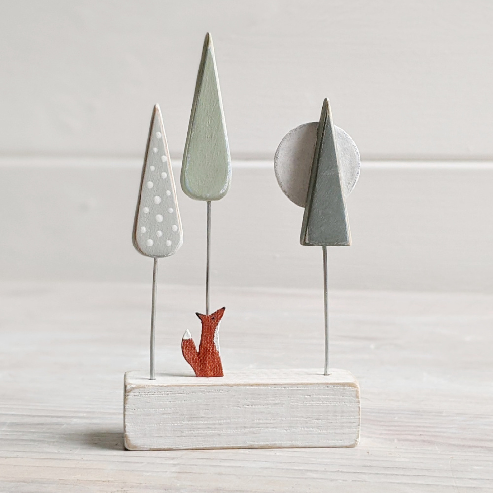 Moon Gazing Fox with Wooden Trees