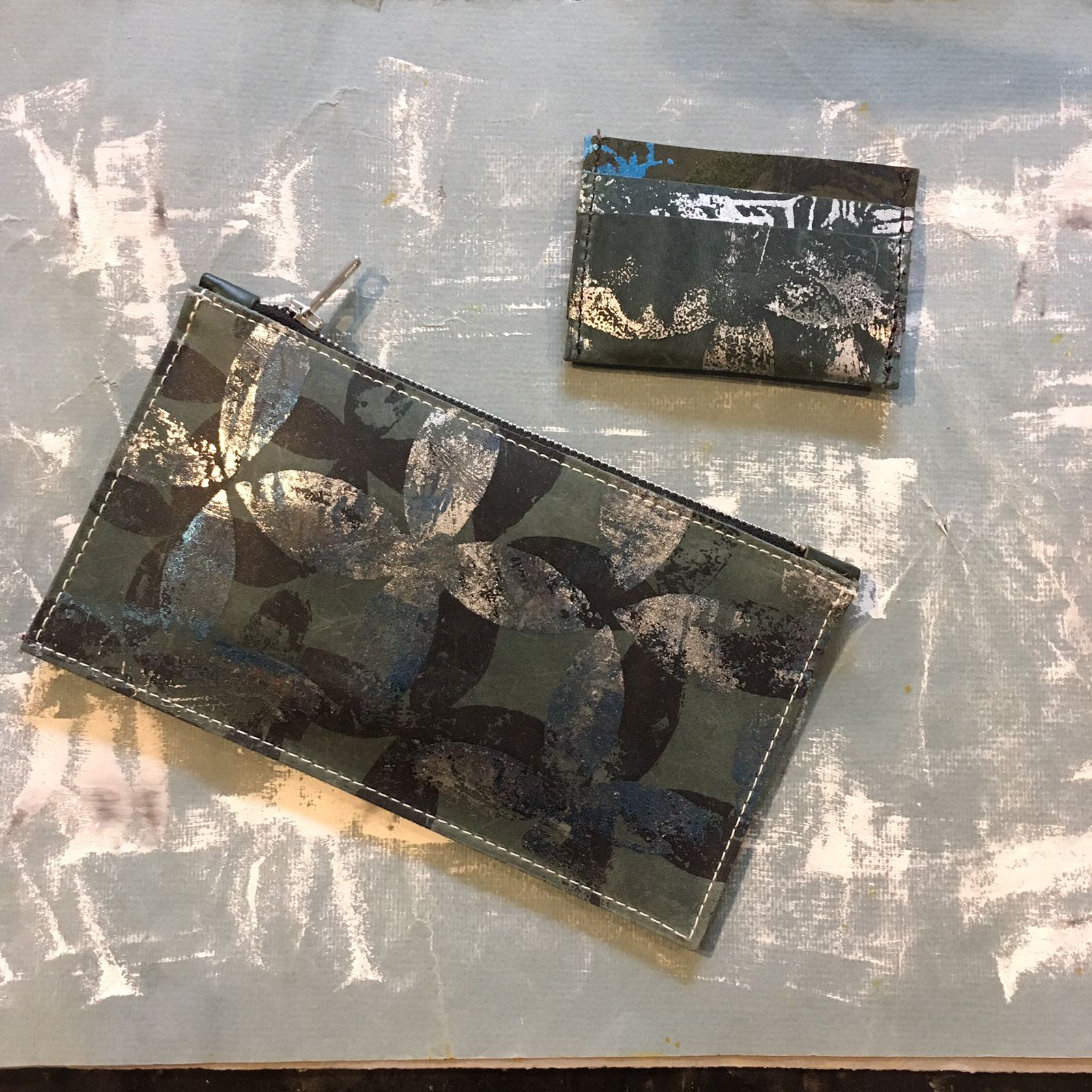 Green leather clutch wallet