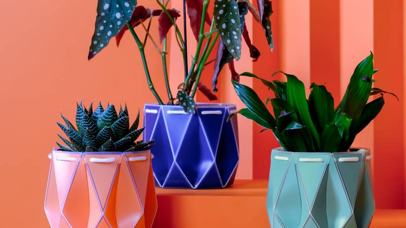 Origami self watering plant pot made from recycled plastic