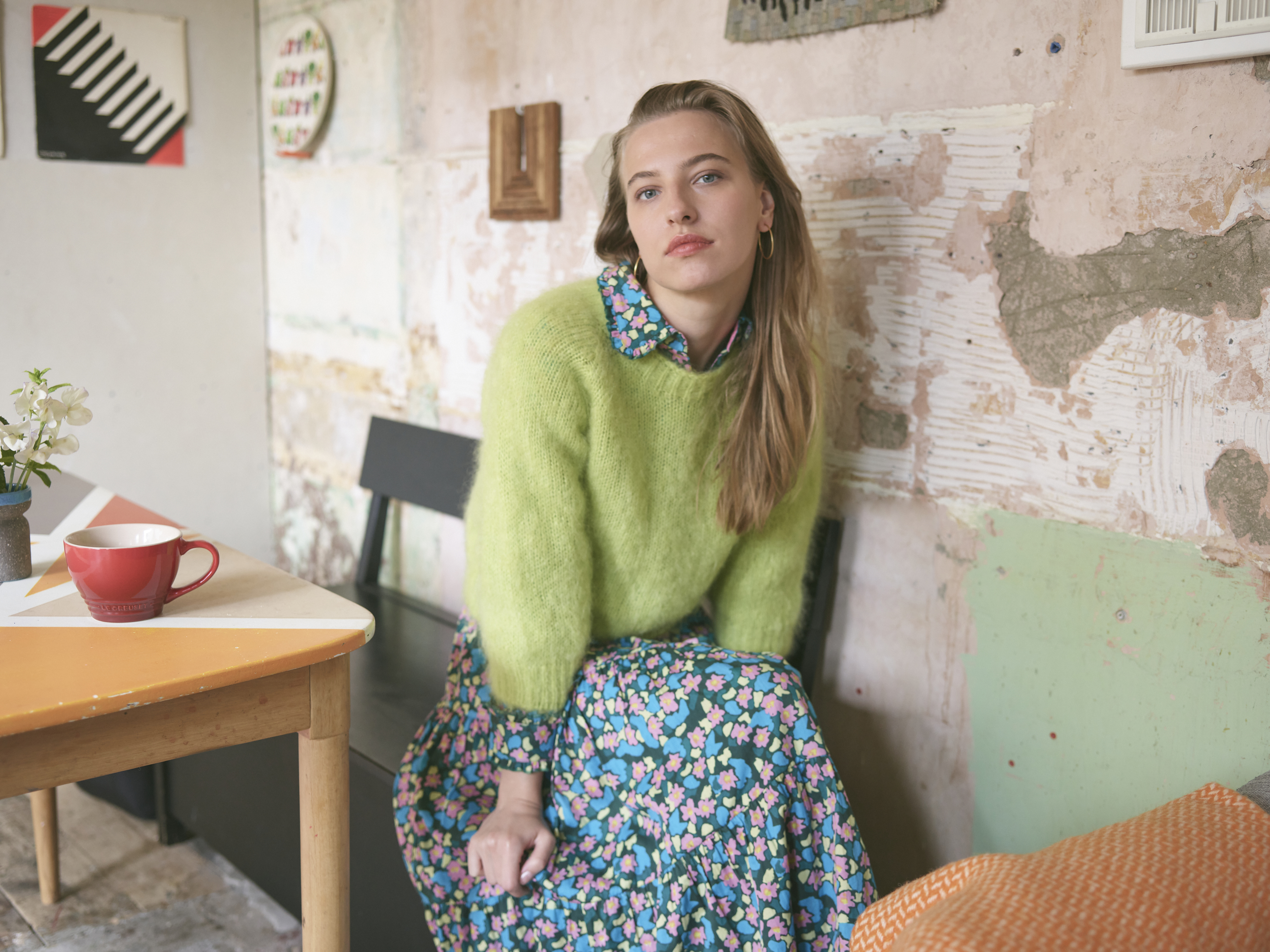 Lowie Lime Mohair Jumper & Green Floral Dress