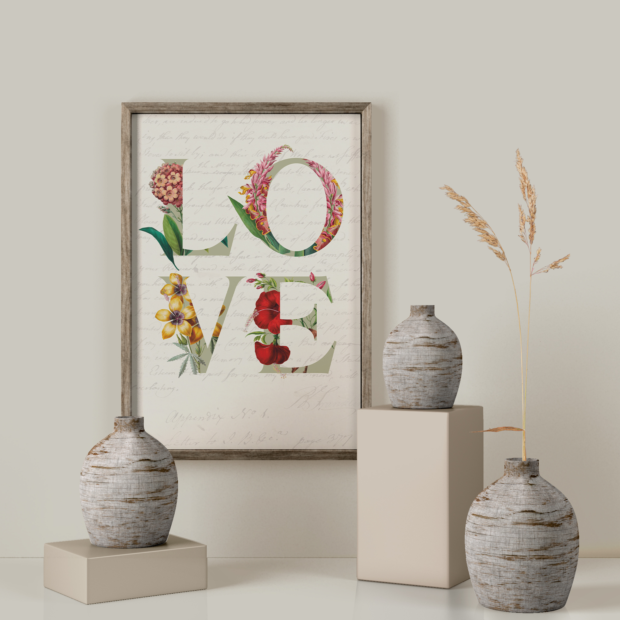 Botanic Floral Love vintage print