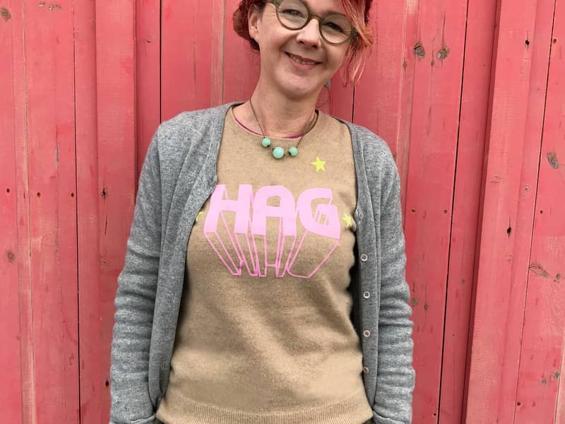 Suzi and her customised Hag jumper.